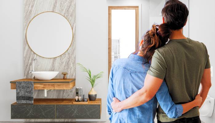 Ultimate Homeware Homepage in which couple enjoying their new dream bathroom after shopping from https://ultimatehomeware.co.uk/
