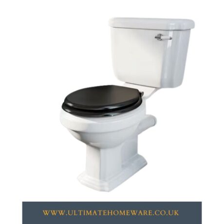 Orchard Dulwich close coupled toilet with black wooden toilet seat