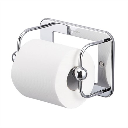 Chrome toilet paper holder with a square frame, featuring the Burlington WC Roll Holder design for modern bathrooms.